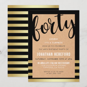 Kraft Paper & Gold Surprise 40th Birthday Party Invitation