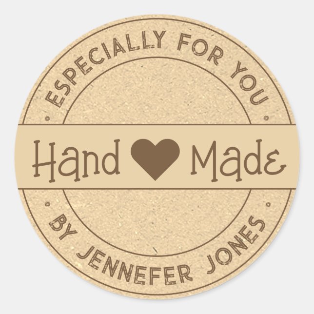 Kraft Paper Handmade With Love Especially For You Classic Round Sticker (Front)