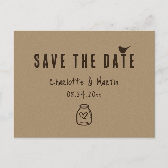 Kraft Paper Heart Wedding Save The Date Announcement Postcard (Front)