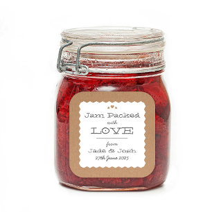 Kraft Paper Hearts Food Favour Label Square Sticke