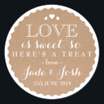 Kraft Paper Hearts Wedding Favour Jar Round Classic Round Sticker<br><div class="desc">The perfect finishing touch for a food wedding favour, this kraft paper and white label is a delightful mix of chic and rustic and would look great on a preserves jar tied with coordinating ribbon or string. Don't forget to personalise with your name, event date and even a custom saying....</div>