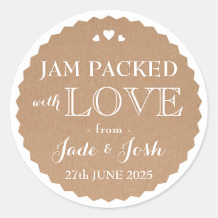 Kraft Paper Hearts Wedding Favour Jar Round Sticke Classic Round Sticker