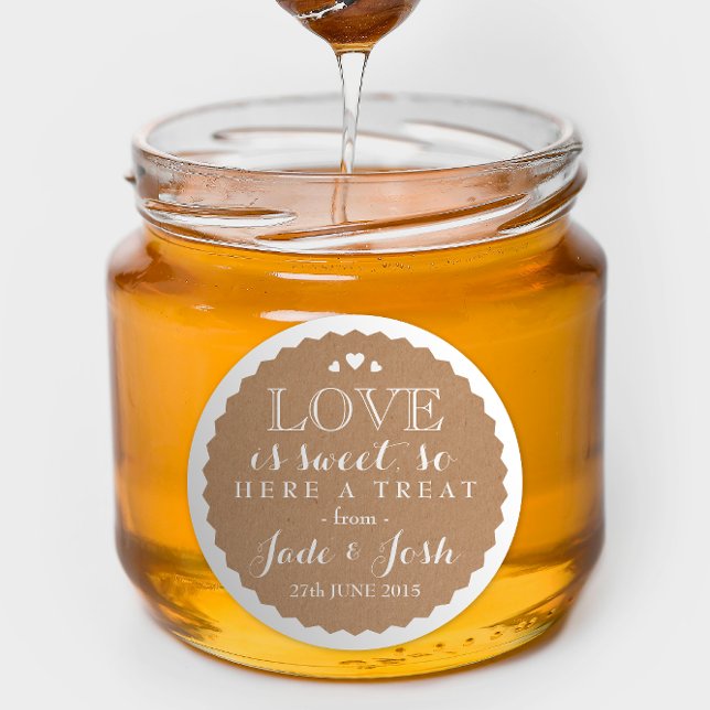 Kraft Paper Hearts Wedding Favour Jar Round Sticke Classic Round Sticker (Creator Uploaded)