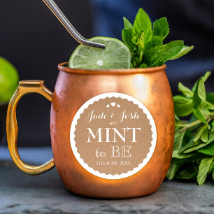 Kraft Paper Hearts Wedding Mint Favour Round Classic Round Sticker