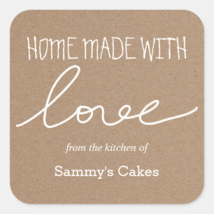 Kraft Paper Home Made With Love Typography Square Sticker