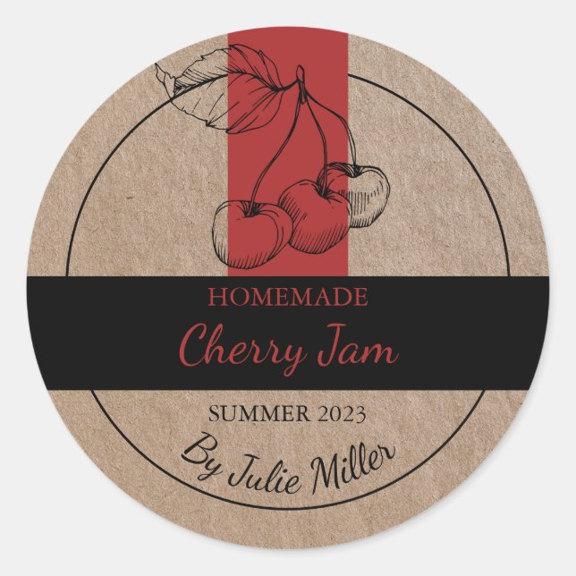 Kraft Paper Homemade Cherry Jam Label (Front)