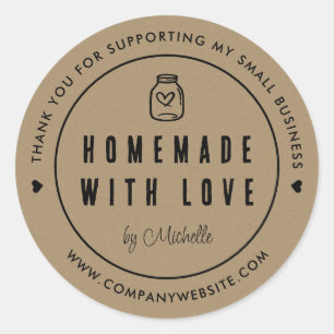 Kraft Paper Homemade with Love Thank You Classic Round Sticker