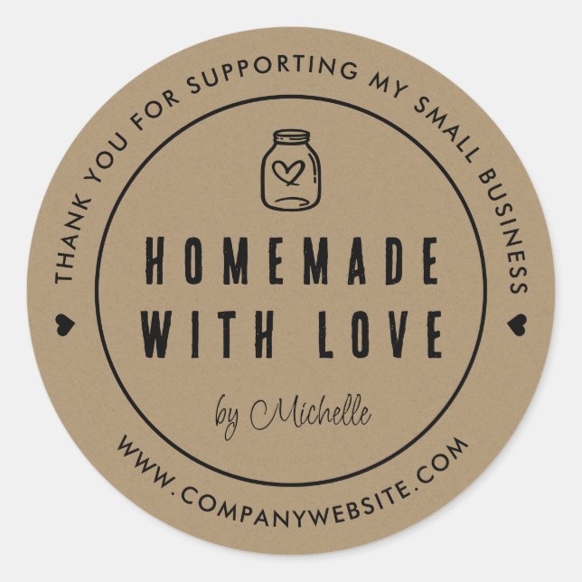 Kraft Paper Homemade with Love Thank You Classic Round Sticker (Front)