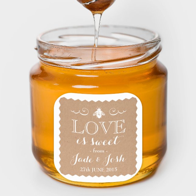 Kraft Paper Honey Bee Wedding Favour Jar Square Sticker (Creator Uploaded)