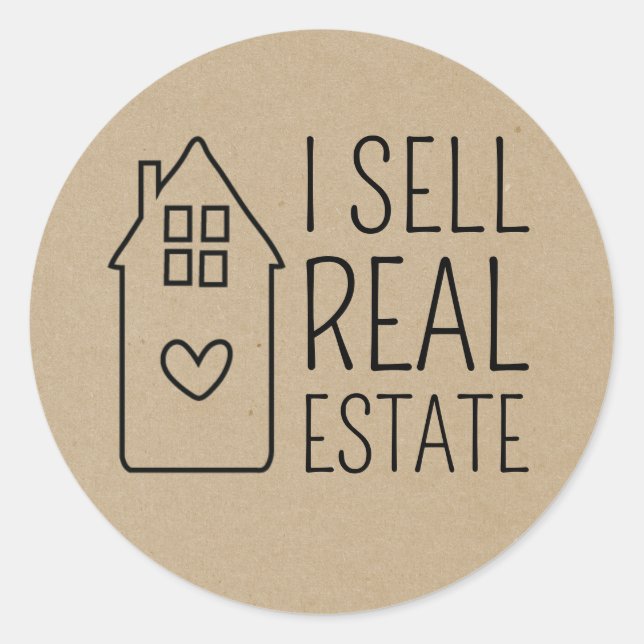 Kraft Paper I Sell Real Estate Classic Round Sticker (Front)