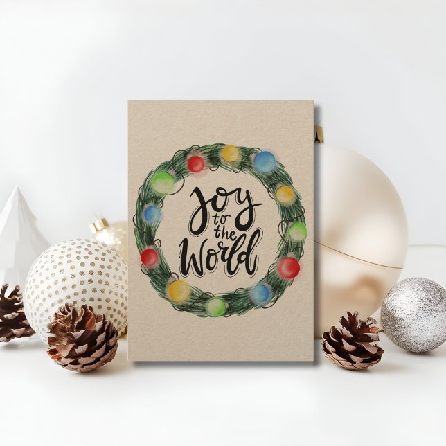 Kraft Paper Joy to the World Wreath Holiday Card (Creator Uploaded)
