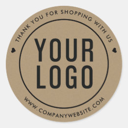 Kraft Paper Look Thank You Custom Logo Classic Round Sticker