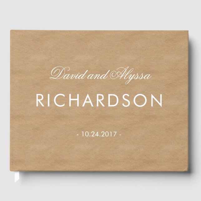 Kraft Paper Look with Elegant White Text Guest Book (Front)