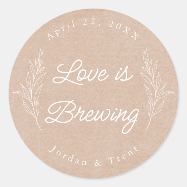 Kraft Paper Love is Brewing Coffee Favour Sticker (Front)