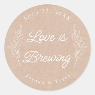 Kraft Paper Love is Brewing Coffee Favour Sticker