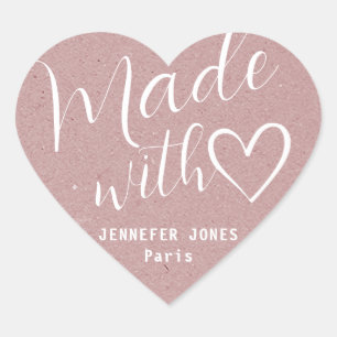 Kraft Paper Made with Love Heart Calligraphy Lilac Sticker