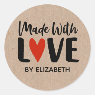 Kraft Paper Made With Love Heart Sticker