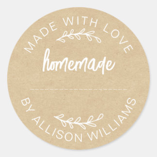 Kraft Paper Made With Love Homemade Food Jar Classic Round Sticker