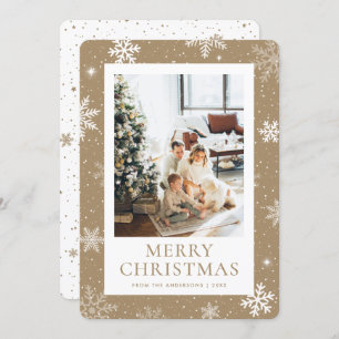 Kraft Paper Merry Christmas Snowflake Snow Photo Holiday Card