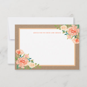 Kraft Paper Peach Florals   Wedding Advice Card