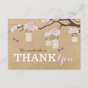 Kraft Paper Pink Dahlia Flower Branch Thank You Card