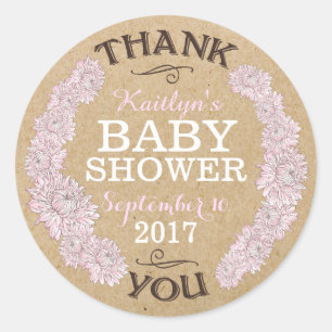 Kraft Paper Pink Dahlia Modern Thank You Label