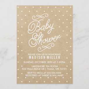 Kraft Paper Polka Dots Baby Shower Invitation