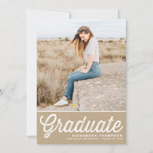 Kraft Paper Retro Bold Typography Photo Graduation Invitation