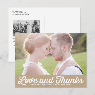 Kraft Paper Retro Script Photo Wedding Thank You Postcard