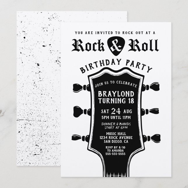 Kraft Paper Rock n Roll Guitar Invitation (Front/Back)