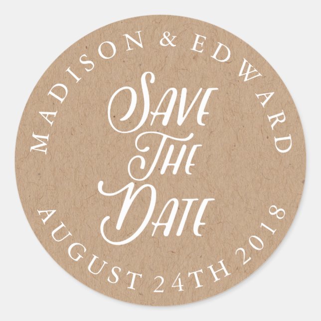 Kraft Paper Save the Date wedding sticker (Front)