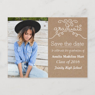 Kraft Paper Script Graduate   Save The Date Photo Announcement Postcard