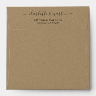 Kraft Paper Script Return Address Wedding Square Envelope