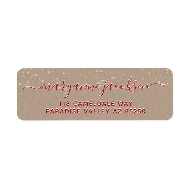 Kraft Paper Snowing Script Winter Return Address Label (Front)