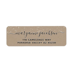 Kraft Paper Snowing Script Winter Return Address Return Address Label
