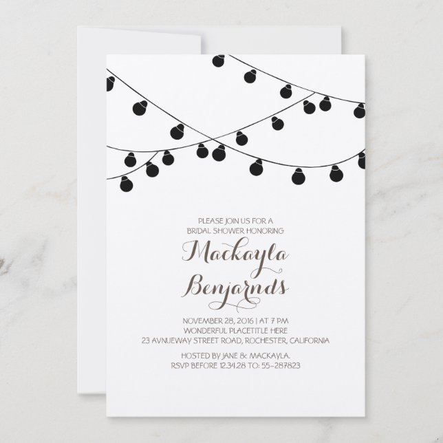 kraft paper string lights modern bridal shower invitation (Front)
