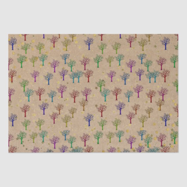 Kraft Paper Trees Gold Stars Tissue Paper (Front)