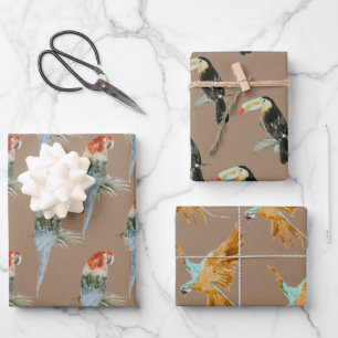 Kraft Paper Watercolor Tropical Toucan Parrots