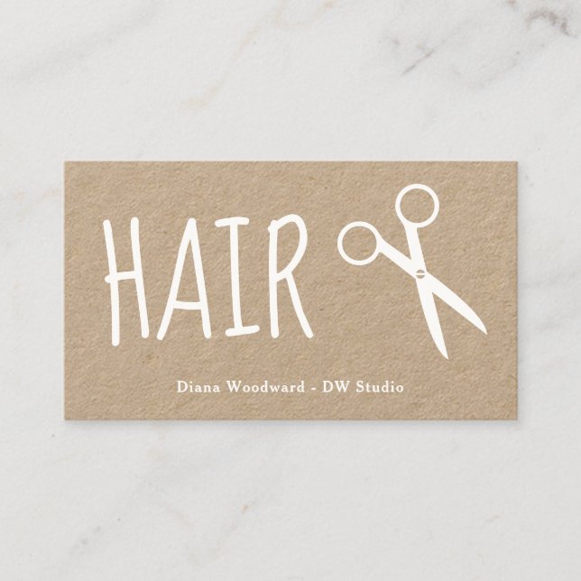 Kraft Paper White Hairdressers Business Card (Front)