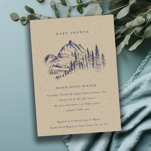 Kraft Pine Mountain Sketch Baby Shower Invite (Creator Uploaded)