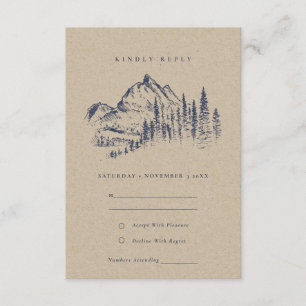 Kraft Pine Woods Mountain Sketch Wedding RSVP Enclosure Card