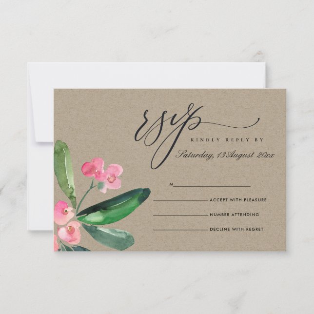 KRAFT PINK CHRIST THORN BLOOM WATERCOLOR RSVP CARD (Front)