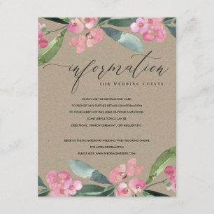 KRAFT PINK CHRIST THORN BLOOM WEDDING INFORMATION ENCLOSURE CARD