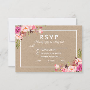 Kraft Pink Watercolor Floral RSVP Wedding Meal