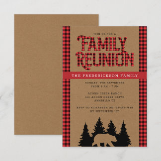 Kraft Plaid Bear Rustic Family Reunion Invitation