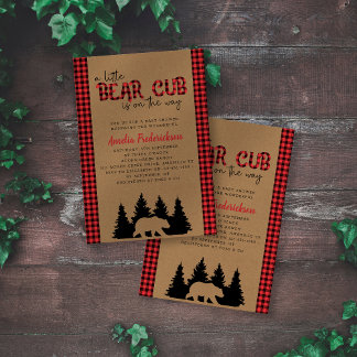 Kraft Plaid Little Bear Cub Baby Shower Invitation