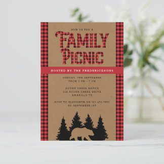 Kraft Plaid Rustic Family Picnic Invitation