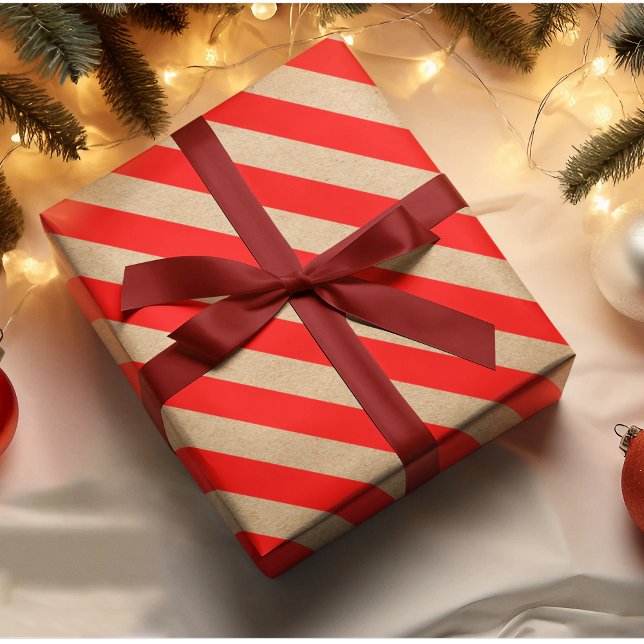 Kraft Red Stripes Christmas Wrapping Paper (Creator Uploaded)
