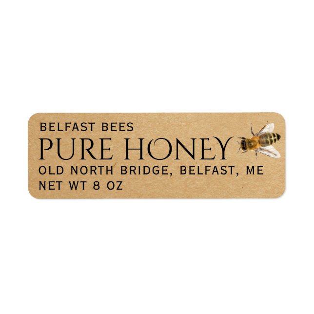 Kraft Return Address Honey Label with Bee (Front)