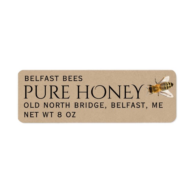 Kraft Return Address Honey Label with Bee (Front)